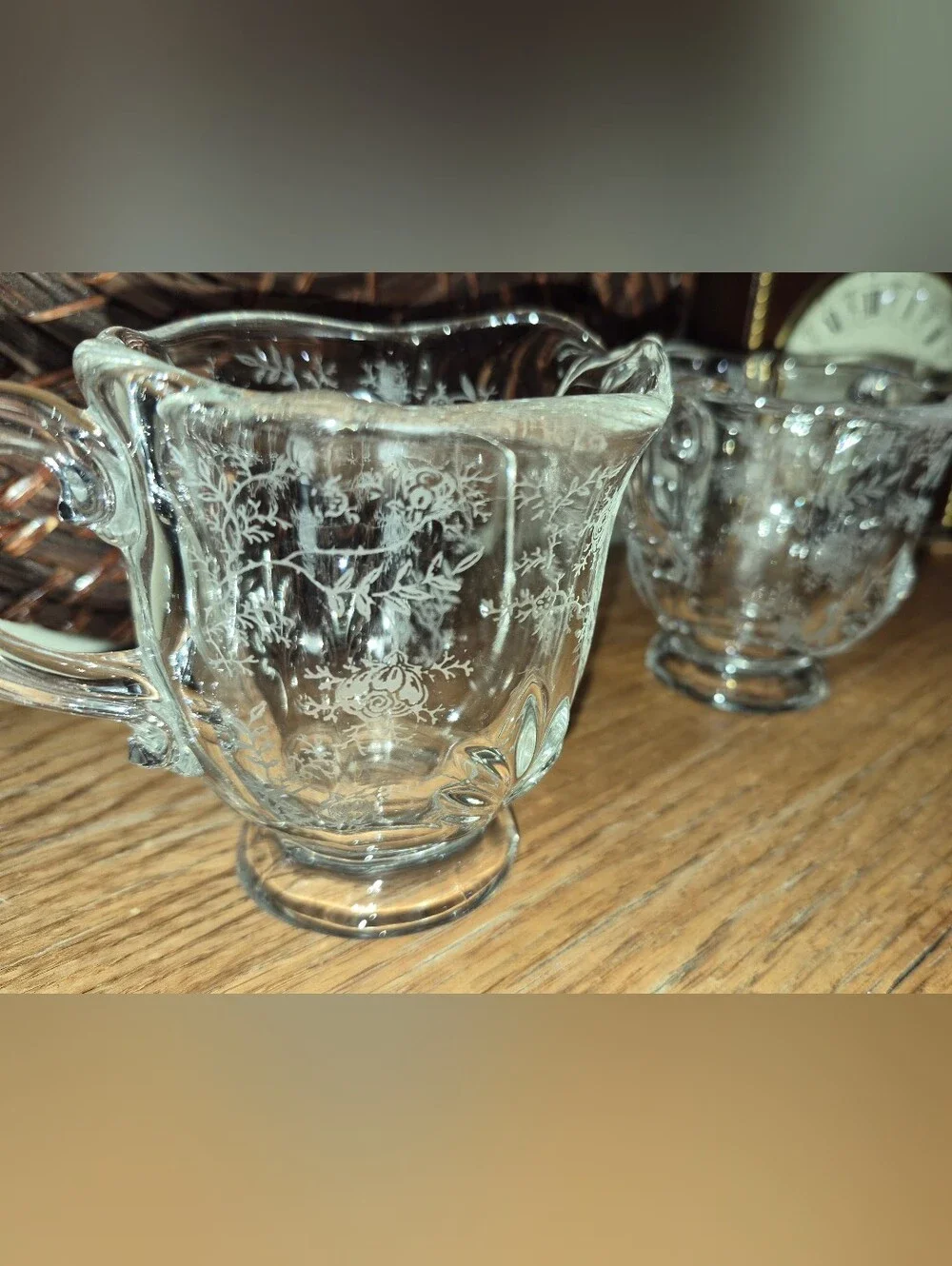 Vintage Fostoria Glass Company Crystal Creamer & Open Sugar Bowl Set